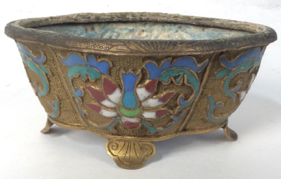 Chinese Cloisonné Footed Trinket Bowl: Tableware, chinoiserie, Decorative Table ware, asian arts and crafts, trinket dish, decorative accessory, home accent, tabletop decor bowl measures ht app 2.5 inches, length app 5 inches