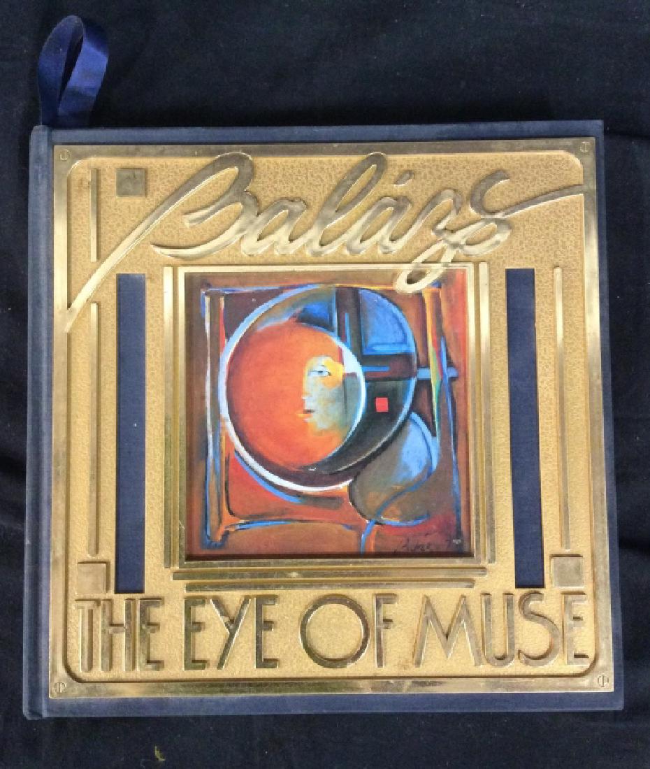 BALAZS Brass Plaque Covered Art Book: The Eye Of the Musé, Coffee Table Book Art Book Published in Hawaii 1985, textured brass plaques art style co er with colored plates, cover measures app 10.5 by 10.5 inches, coffee table book, art bo