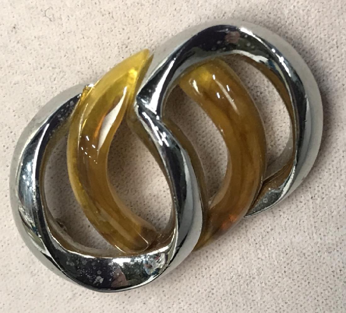 Silver Toned Metal & Bakelite Brooch: Silver Toned Metal & Bakelite Brooch, 1 3/4 in formed as three overlapping links, good condition, Costume, Jewelry, Brooch, Pins, Statement Jewelry, Pin, Costume, Jewelry, 5