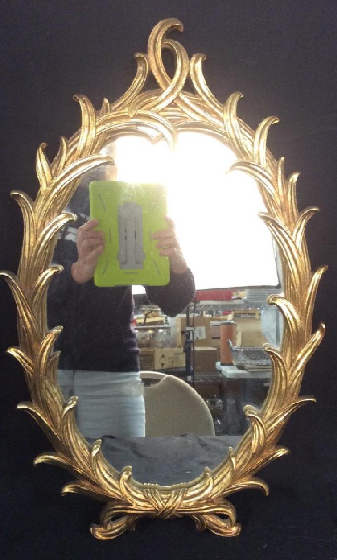 Oval Gilt Frame Mirror: Scroll leaves on vine patterned frame with scroll crown top, measures app 24 inches by 15 inches, Decorative Arts, Arts and crafts, Wall mirror, home accent