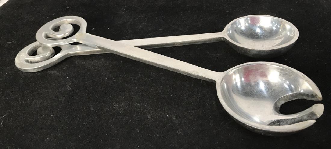 Pair of Silver toned Salad Servers: Pair of Silver toned Salad Servers, each measures 13 in, good condition, Kitchen Utensils, Silver Toned Kitchenware, Tableware, 5
