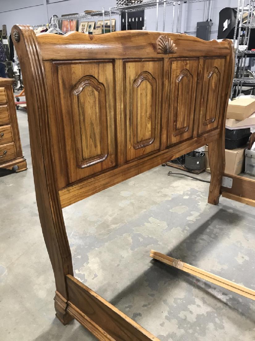 Carved Wooden Bed Frame: Carved Wooden Queen Sized Bed frame, some measures approximately 94 inches long x 64 inches wide x 51 inches tall, some minor scratches and nicks. Bedroom Furniture, Wooden Bed Frame, Sleigh Bed, Carv