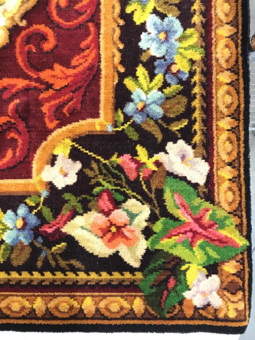 Antique Wool Rug Table Cover: Antique Thin Wool Rug Table Cover with toned floral and leaf design with center medallion, some slight wear to one corner and edges in areas, measures approx 58 inches square. Vintage Rug, Antique Car