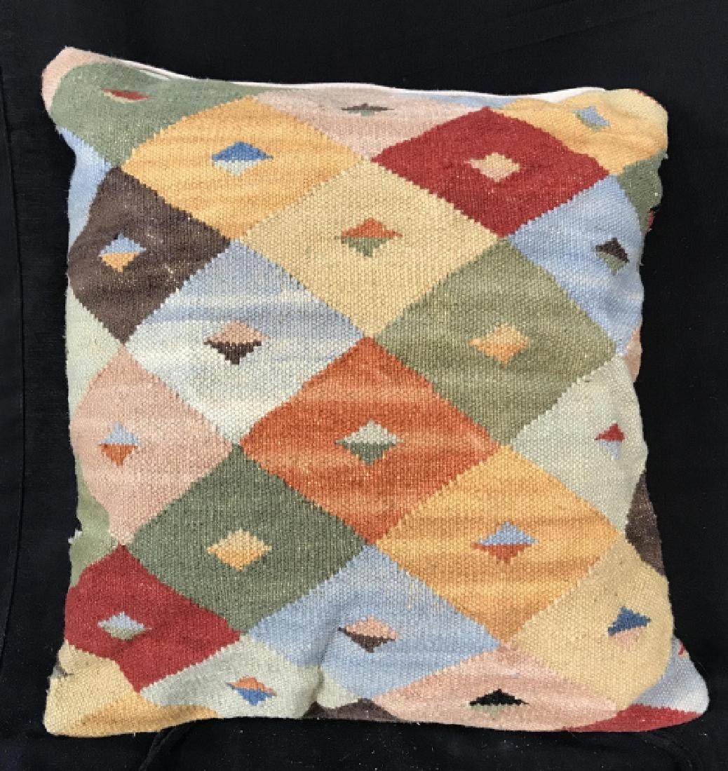 Kilim Carpet Style Throw Pillow: Toss pillow, decorative accessory, Kilim, Turkish Carpet texture design, textile arts measures app 18 inches square