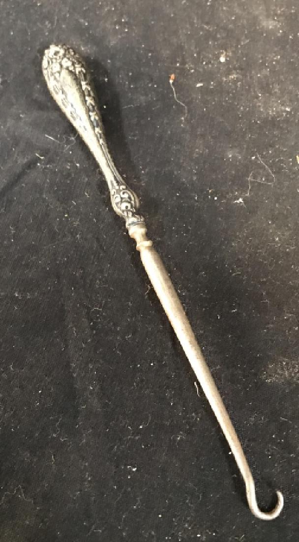 Victorian Silver Boot Lacer: Monogrammed on handle possibly sterling silver, Victorian boot lacer, Measures app length 8 inches, dressing accessory, ladies and gents fashion accessory,