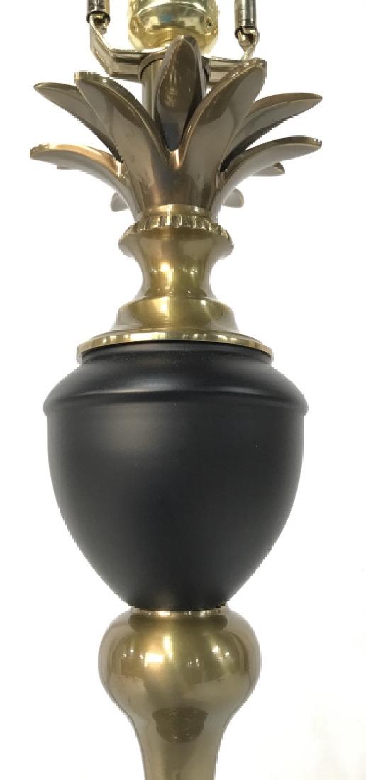 Brass And Black Toned Palm Tree Style Table Lamp: Brass And Black Toned Metal Palm Tree Style Table Lamp, finial included, measures approximately 29.5 inches tall x 5.5 inches in diameter, not tested. Decorative Lighting, Table Lamp, Reading Lamp, Be