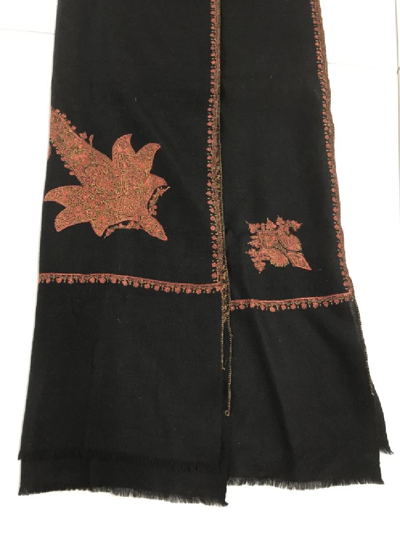 Pashmina W Red And Gold Hand Stitched Design: Black Toned Pashmina Shawl With Red And Gold Hand Stitched Design, measures approx 80 inches long x 27.5 inches wide, no condition issues noted. Asian Style Shawl, Middle Eastern Style Scarf, Head Sca