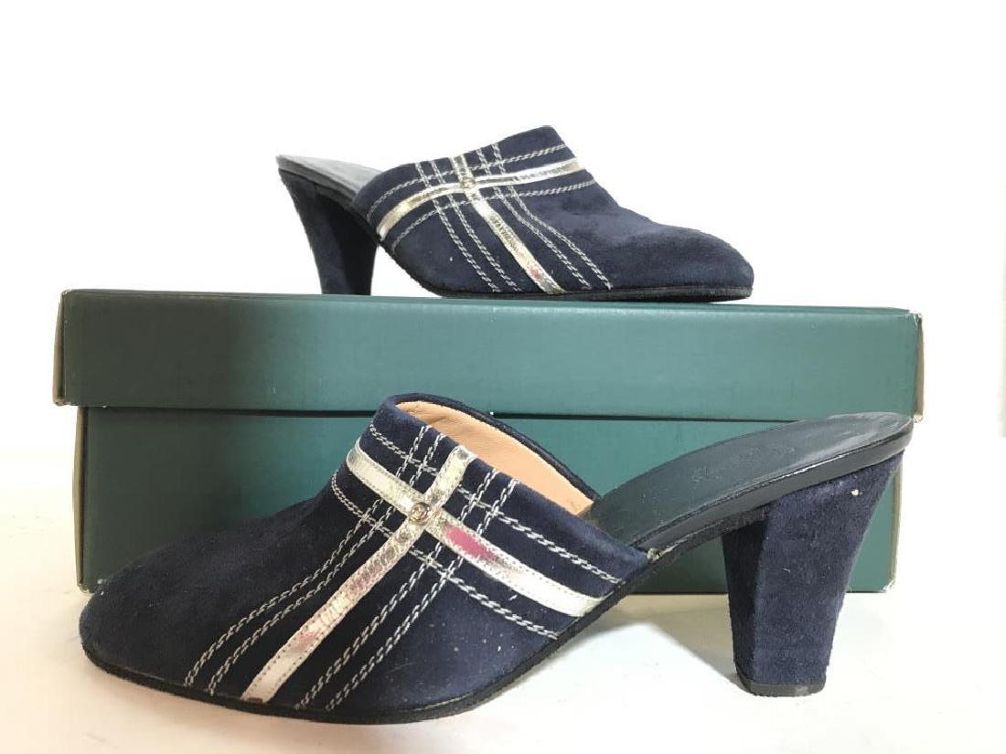 Navy Toned GUCCI Heels: Soles of heels are marked GUCCI. Heels are size 5.5. Heels have blue tone with silver toned accents. Heels are 2.5 inches tall. Comes in box. fashion accessories, heels, women fashion, wearable, eveni