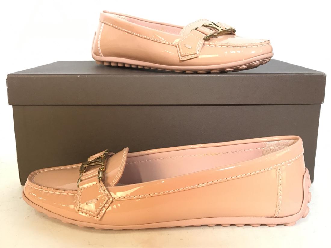 Pair LOUIS VUITTON Oxford Flat Loafers & Box: Loafers include original box. Loafers have pink tone with gold toned shoe ornaments. Loafers are size 6.5. Womens fashion, wearable, fashion accessory, shoes, flats, summerware 6