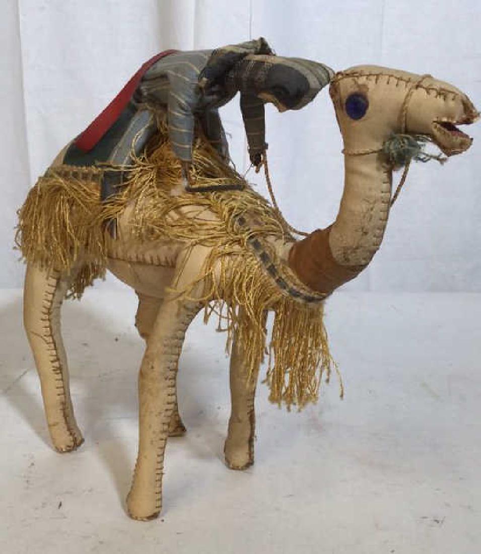 Vintage Leather Camel w Rider: Figural, Folk Art Style, Collectible Toy, Leather Camel with rider, measures app 14 inches ht, length app 13 inches , rider needs some repair, folk art, stuffed animal, decor piece