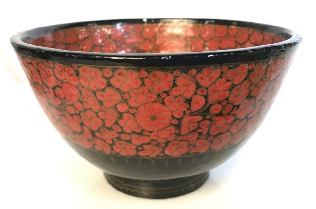 Laquerware Bowl W Red And Gold Toned Flowers: Laquerware Bowl W Red And Gold Toned Flowers Over black toned base, measures approximately 4 inches tall x 6.75 inches in diameter, no condition issues noted. Tableware tabletop accessory, asian arts 