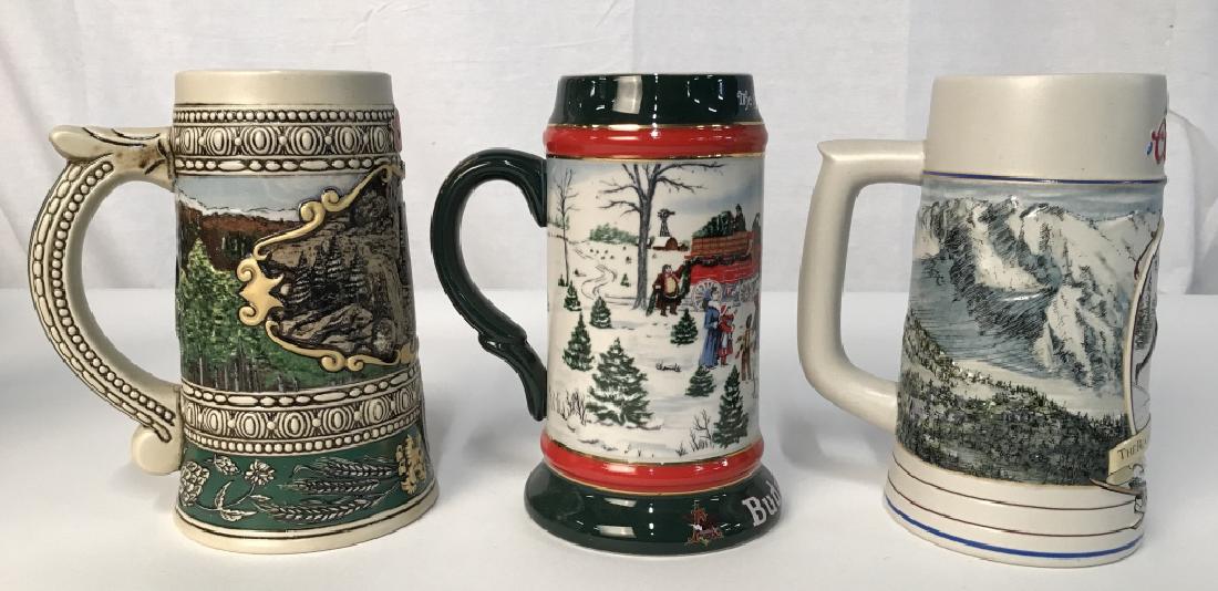 Set 6 Budweiser And Coors Collectible Beer Steins: Set 6 Vintage Budweiser And Coors Collectible Beer Steins, measures approximately 7 inches tall x 5 inches wide, marked on underside with information. Beer Mugs, Beer Stein, Collectible Beer Mugs, Bud