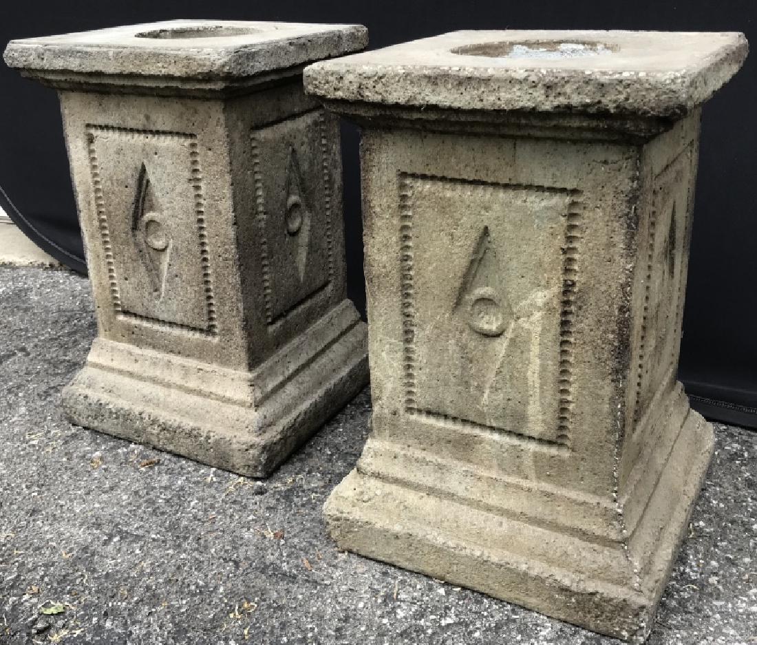 Pair Concrete Garden Pillars: Pair Concrete Garden Pillars, Plant Stands, Table base, measures approximately 20.5 inches tall x 13 inches square. Outdoor Garden Accessories, Outdoor Planters, Outdoor Concrete Planters, Concrete Pe