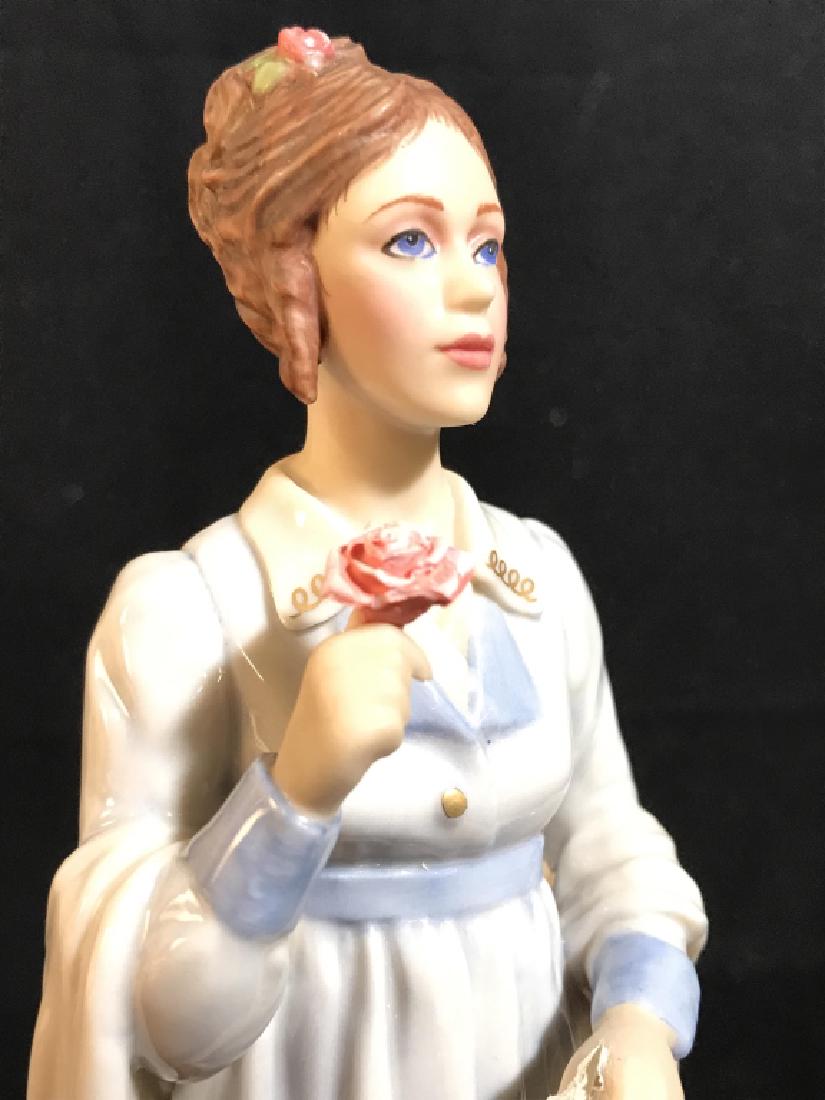 JANE AUSTENS ANNE FROM PERSUASION Figure: Underside of piece reads JANE AUSTENS ANNE FROM PERSUASION LIMITED EDITION NO 1921 HAND PAINTED. Piece depicts a female figure holding a flower. Measures approx 11 inches tall 6.5 inches wide. Appears