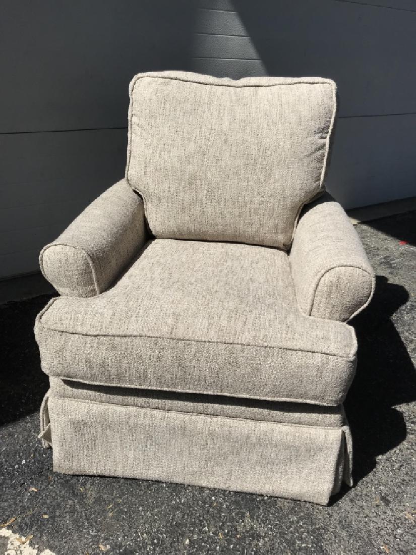 Country Willow Sadie Swivel Glider Chair: Country Willow Sadie Upholstered Swivel Glider Chair in Bedford Mist Fabric, excellent condition, measures approx 30 inches wide x 35 inches deep x 34 inches tall. Living Room Chair, Lounge Chair, Lib