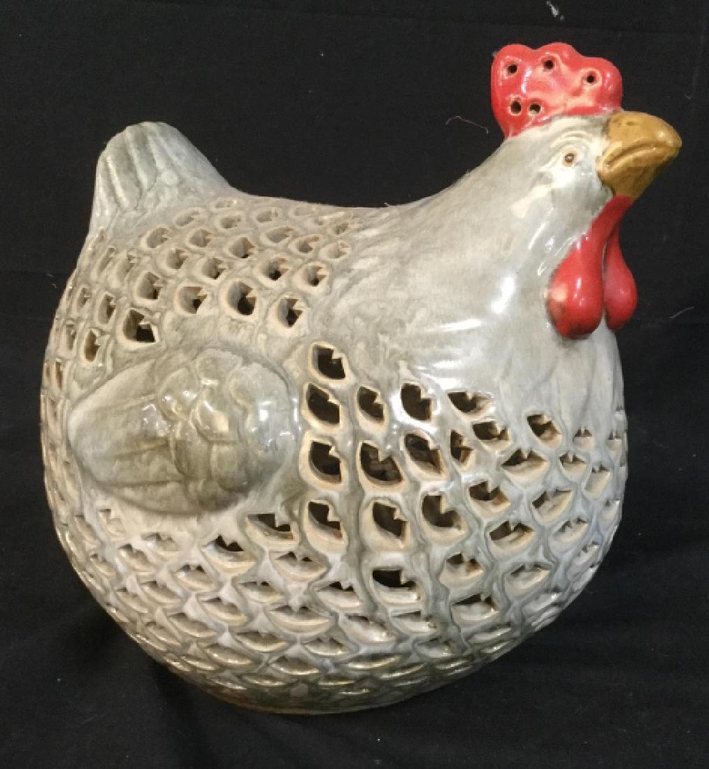 Oversized Gray Ceramic Chicken: Chicken rooster, pottery ceramics, Country decorative accessory, measures ht 13 inches, length 12 inches, depth app 12 inches, Tableware, Arts and crafts