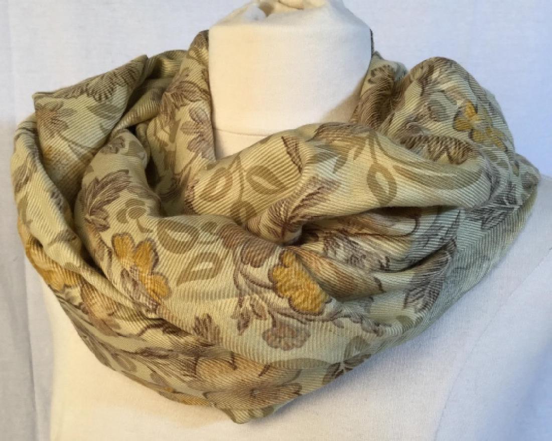 LORO PIANA Silk & Cashmere Floral Scarf: LORO PIANA silk and cashmere floral patterned scarf. Label reads for LORO PIANA, 60% Seta (silk) 40% Cashmere. Scarf appears vintage. There is some pulling of thread, might need repair. Minor stain no