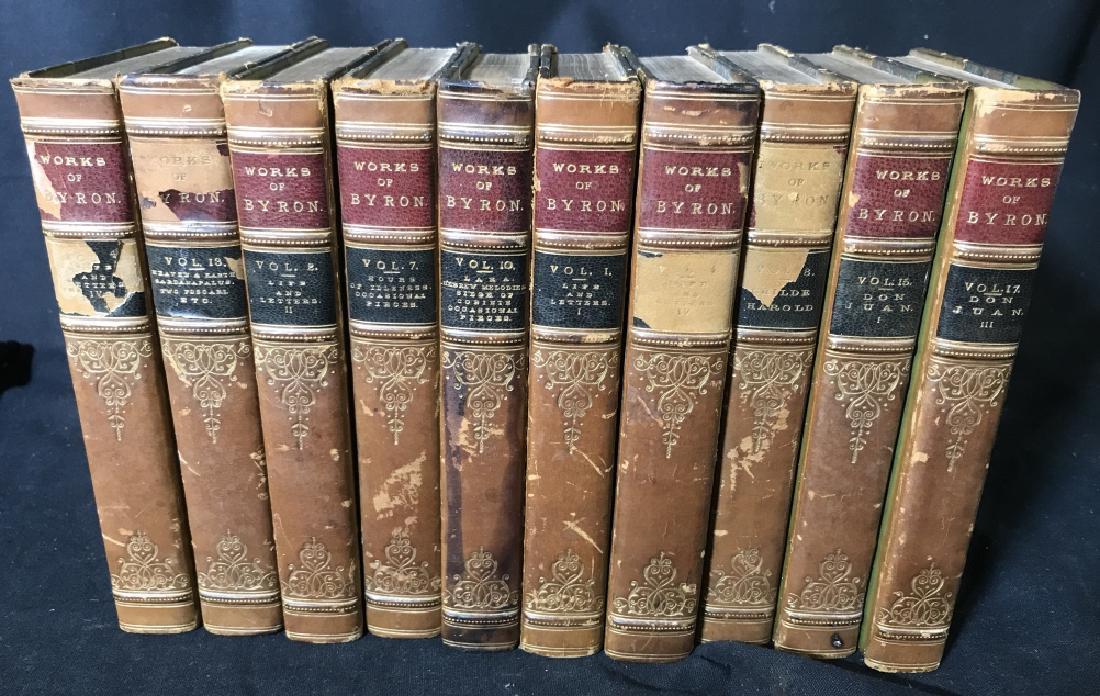 19th c. The Works By Lord Byron by Thomas Moore,: Collection of Lord Byron Works, Printed In London, England. Various Publishing Dates From 1832-1836, Published by John Murray, Albemarle Street 10 Books His Letters and Journals, and His Life, Volumes
