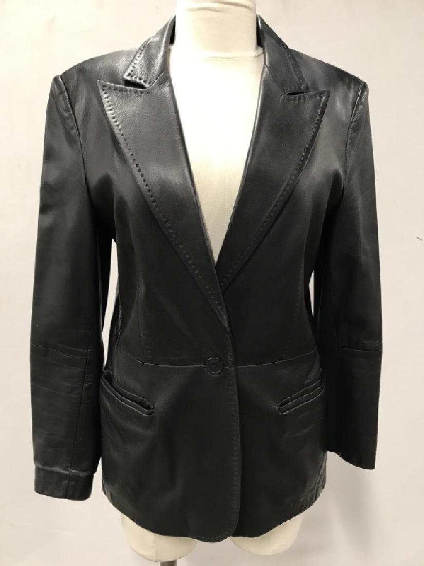 MAX MARA Luxury Designer Leather Jacket: Label reads for MAX MARA, size USA 8, genuine leather. Jacket has single button closure. Some minor scuffs on Leather. Ladies’ women’s fashion accessory, cold weather garment, luxury designer garm