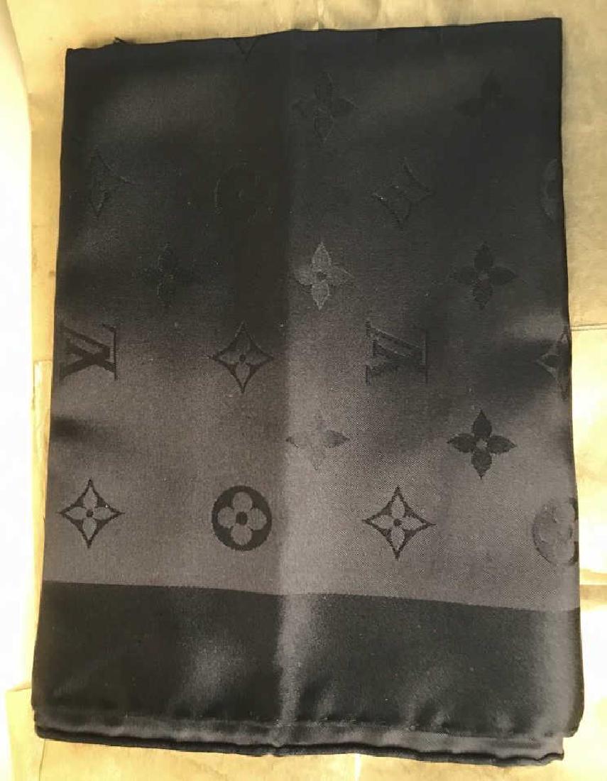LOUIS VUITTON Echarpe Capri Silk Scarf: LOUIS VUITTON New In Box Echarpe Capri Noir Silk Scarf new with tags in original box. Black silk Louis Vuitton Scarf with LV monogram, label reads Louis Vuitton Paris Made In Italy 100 percent pure si