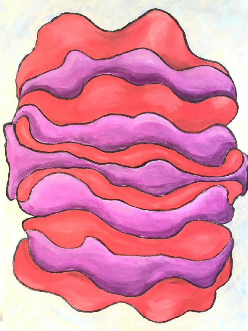 Abstract Painting On Canvas: Attributed to FRANK M HERZ. Painting Contains tones of red, black, purple and light blue. Abstract painting, painting on canvas, oil on canvas, contemporary abstract art, home decor, home accent wall