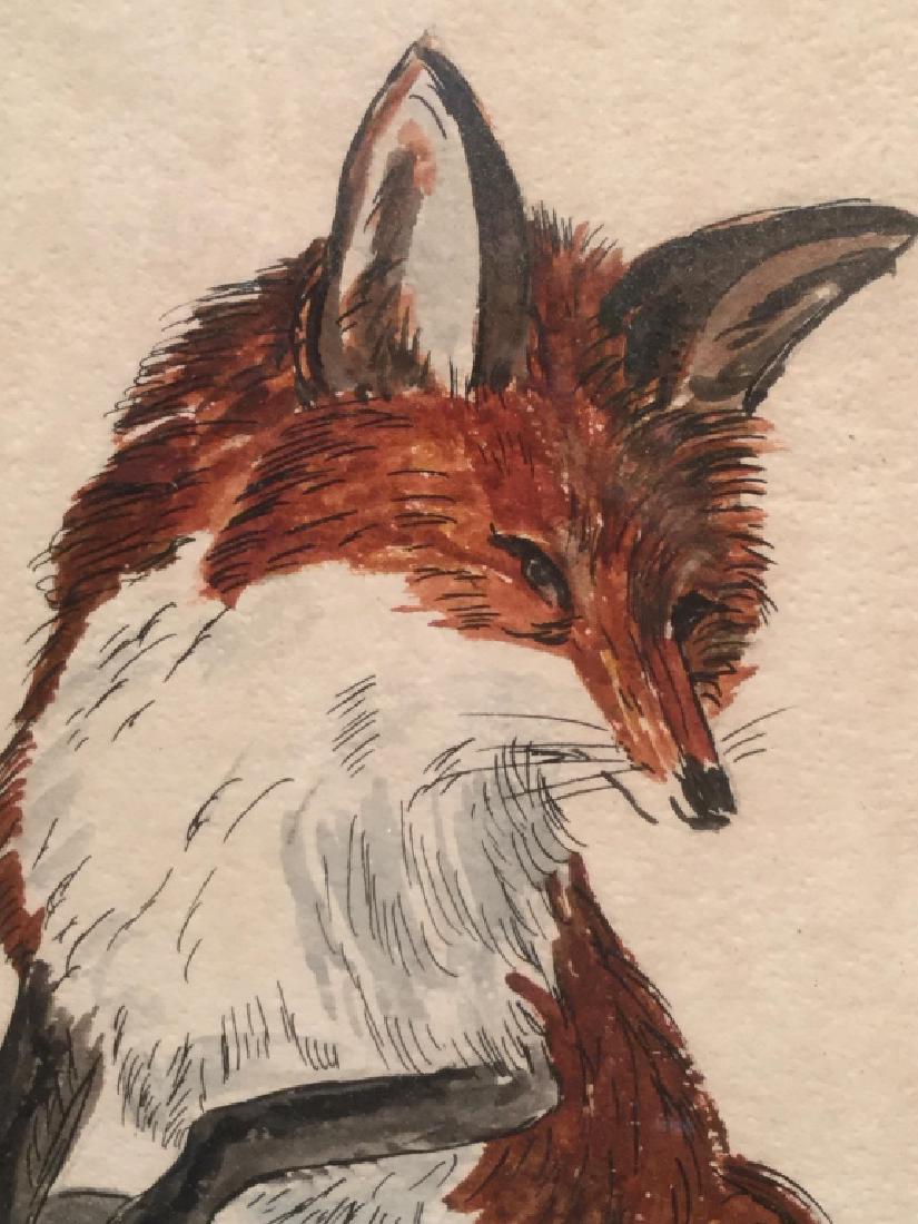 Framed Watercolor Illustration Of Fox: Watercolor is set behind glass in wood frame. Measures approx 15.2 inches in height by 12.2 inches in width with frame. Decorative Wall Art, Fox animal illustration, children’s room art decor. 7