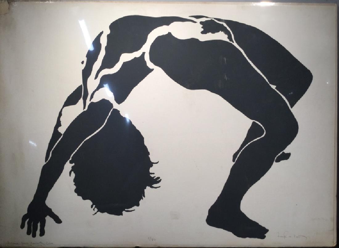 Signed & Numbered Frank M. HERZ Silkscreen: Signed in pencil in lower right corner, numbered 4 / 80 in bottom center, and titled ‘figure four seventy-five’ in lower left corner. Silkscreen depicts nude female figure in pose. Silkscreen On P