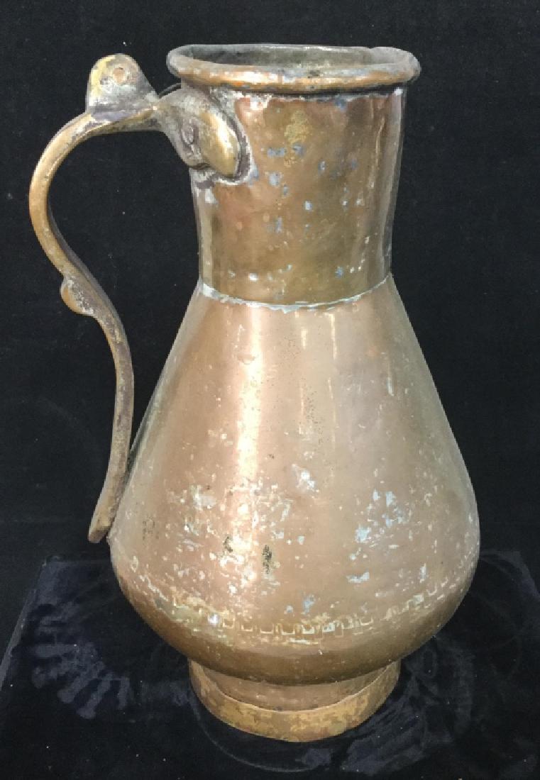 Copper Jug Pitcher: Copper Jug Pitcher, with large Handle, no spout, 14 in x 9 in at widest point, Good condition, Decorative Tableware, Decorative Kitchenware, Copperware, Copper, Vessel, 5