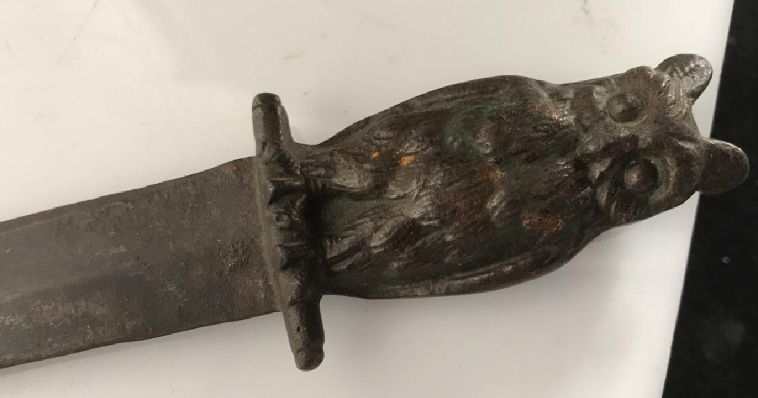 Vintage Cast Iron Owl Envelope opener: Vintage Cast Iron Owl Envelop Opener, 8 in x 1 1/4in, some rust and very sharp, Decorative Cast iron Utensils, Deskware, Decorative Desk top Utensils, 5