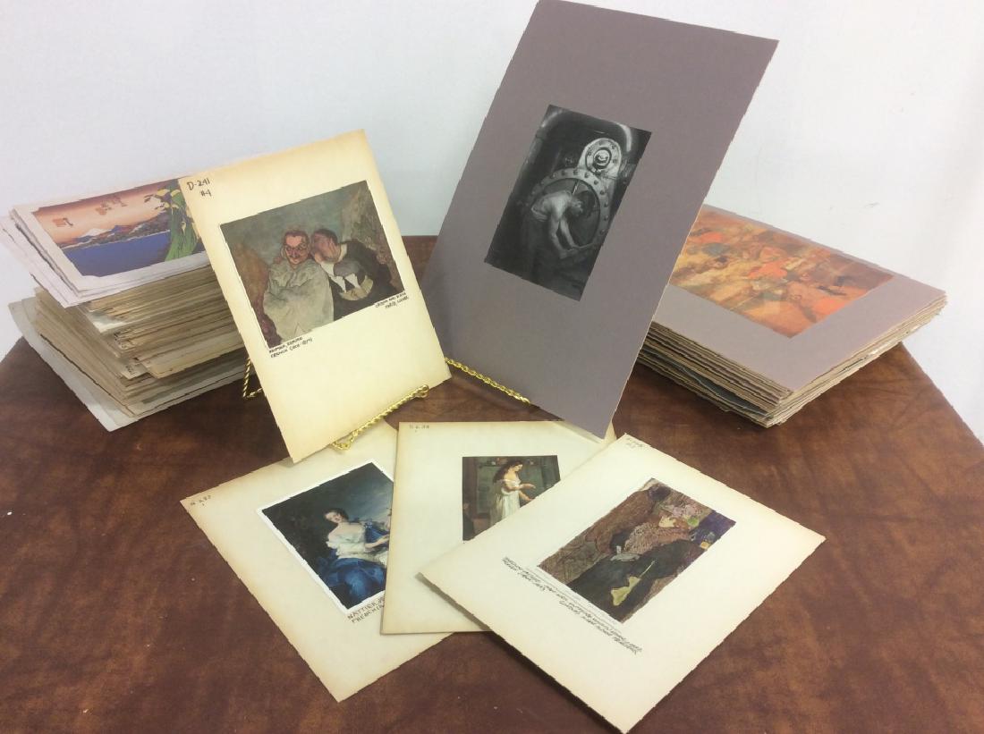 Group Lot Vintage Art Reference Paper Slides: Group Lot Vintage Art reference sheets / pages / boards, once used for library purposes. Art reference / educational tools. Slides have images of artwork with artist and museum / gallery information. 