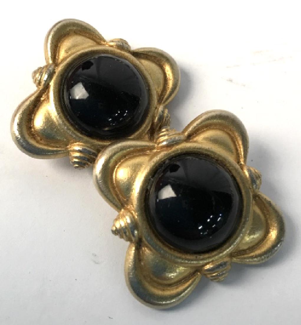 Group Lot Gold Tone Vintage Jewelry: Clip on earrings Chanel Style, Swirl pair Signed Givenchy, tassel Style Earrings, brushed gold style hoop earrings, gold toned knot earrings signed gay Boyer, hoops signed Monet, Clip On s Signed Mone