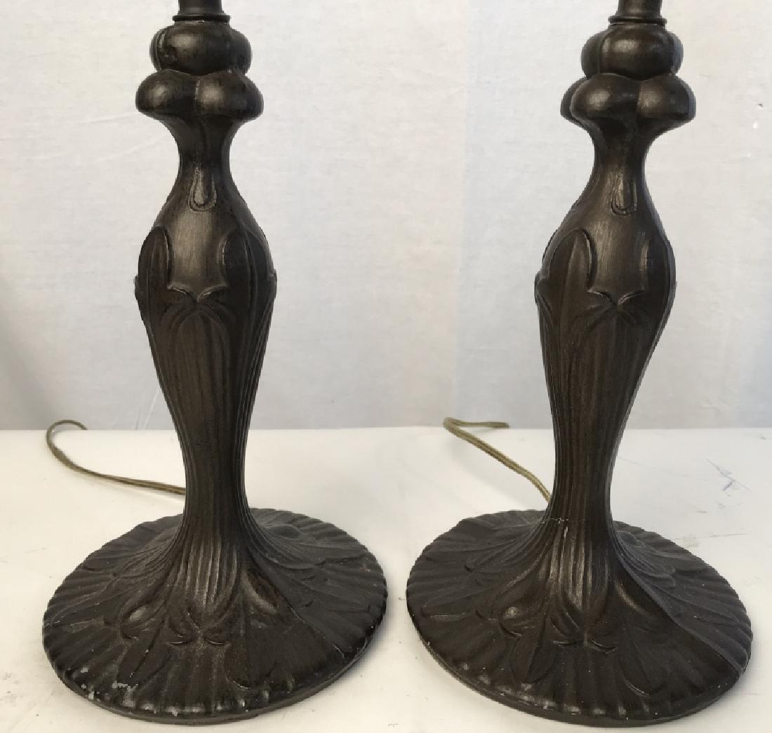 Pair Bronze Toned Metal Lamps: Lamps are bronze toned and metal. Each include bronze toned metal finials. Each Measures approx 23 inches tall 6 inches wide. Table lamps, home accent, home decor, 6.