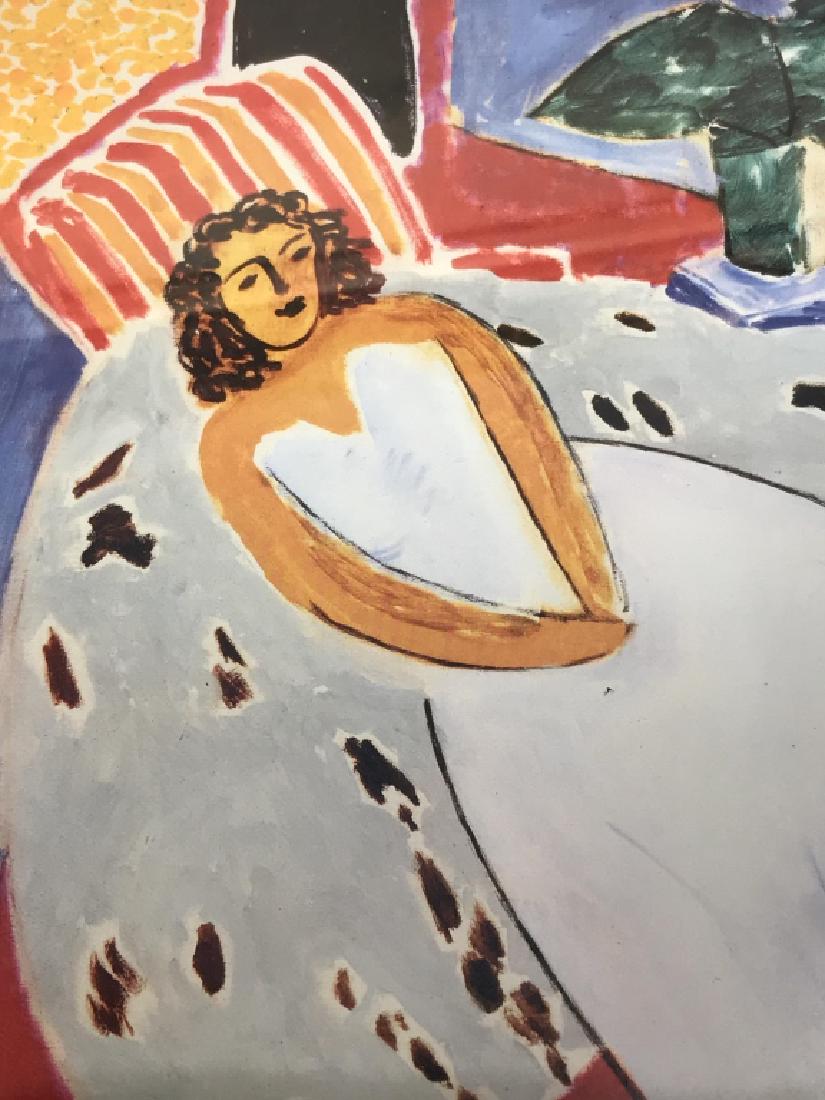 Art Print Of Henri Matisse’s Young Woman in White: Art Print Of Henri MATISSE’s Young Woman In White, Red Background. Art Print is set behind glass against hardboard. Measures approx 14 inches in height by 11 inches in width. Some minor surface wear