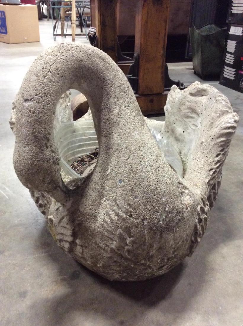 Outdoor Cement Swan Planter: Swan Figural planter is cement. Contains some wear android minor chip. Measures approx 21 inches season deep 15 inches wide, 13 inches tall. 6