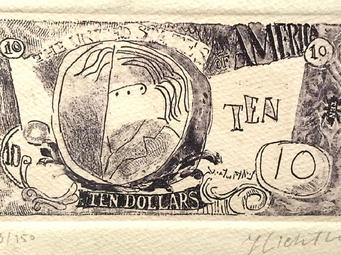 Signed, Numbered Roy LICHTENSTEIN Lithograph: Signed and numbered Roy LICHTENSTEIN (American, 1923-1997) lithograph, titled ‘Ten Dollar Bill.’ Signed in pencil in lower right corner, numbered 13 / 150 in lower left corner. Artwork depicts Lic