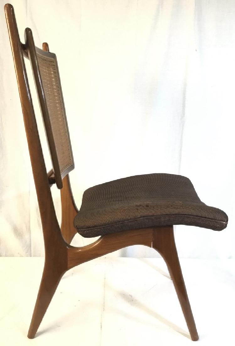Vintage MCM GROSFELD HOUSE Side Chair: Label reads GROSFELD HOUSE. Chair has caned backrest & brown toned Upholstered cushion. Measures approx 39 inches tall 18 inches wide, 23 inches deep. Cushion has Upholstered wear & minor tear. MCM fu