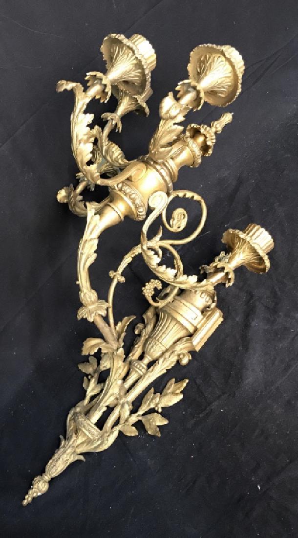 Gilded Bronze Room Size Wall Sconce: Gilded Bronze Substantial Candelabra Form Wall sconce, gilded Bronze, substantial Wall Lighting, Decorative Arts, Measures app ht 28 inches width app 20 inches, depth app 20 inches