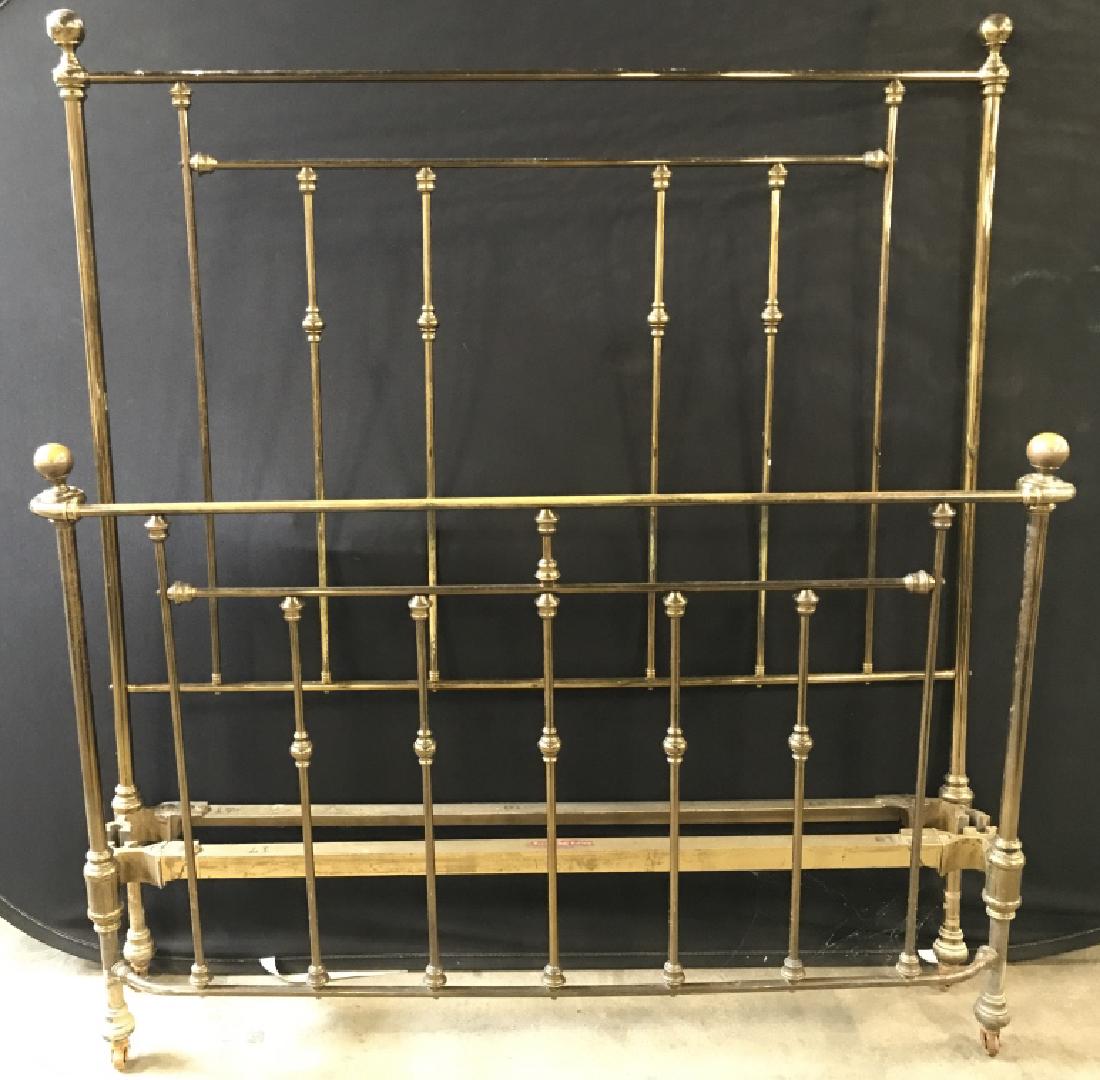 BARCALO BUFFALO Vintage Head & Foot Board: Lot includes brass head board and brass footboard. Tag on footboard Of Bed reads BARCALO BUFFALO. Each piece has castors Measures approx 53.5 inches long 59 inches tall. Piece is vintage possibly anti