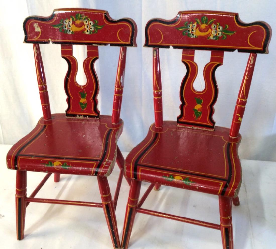 Pair J. S. Ebersol Children’s Painted Wood Chairs: Dolls chairs, childrens chairs, Hand Made in1969 And Stamped On the Underside Of Each Chair. J.S. Ebersol is an Amish, Hand Crafted Company From Lancaster, PA. These Chairs Codify Charm, Craftsmanship