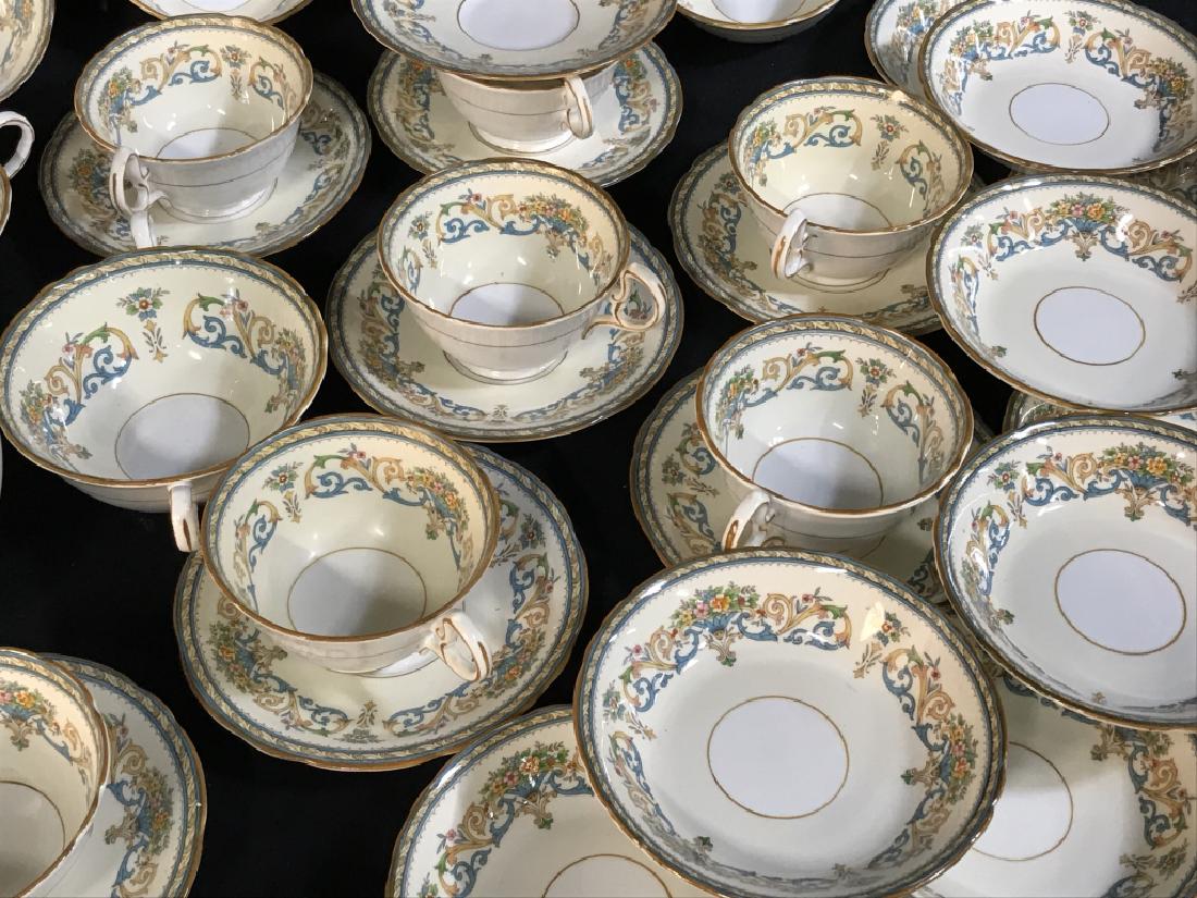 48pc Vintage AYNSLEY China Tea Set, Soup & Fruit: Ansley & Sons of England were Established in 1775. The Henley 7779 is a vintage discontinued pattern. Here was have a hard to find TEA POT & LID, crack inside. 12 SETS OF FOOTED CUPS W/ SAUCERS, & one