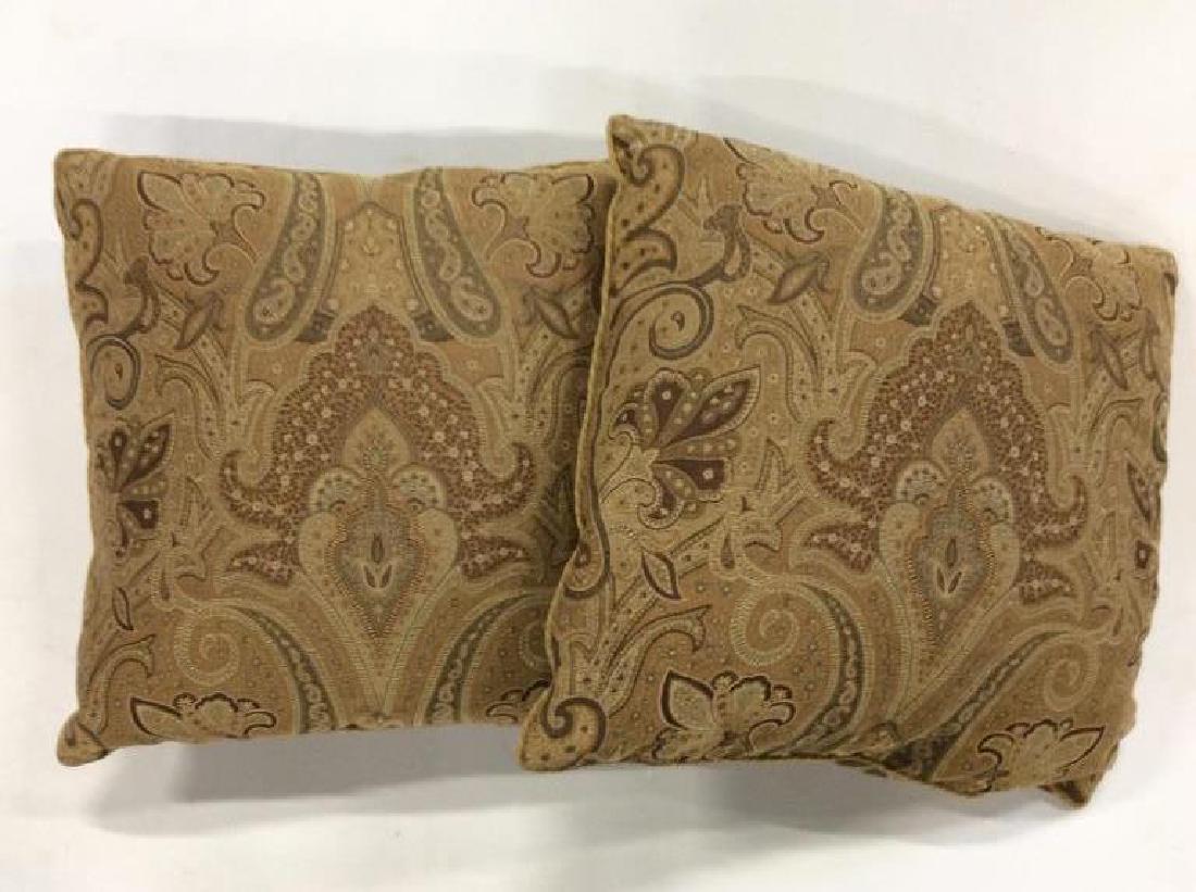 Earth toned Filigree Design Throw Pillows: Tans, and brown toned fabric pillows with filigree / paisley design, measures approx 21 in by 21 in. home decor, interior design, Throw Pillows, toss pillows. 4