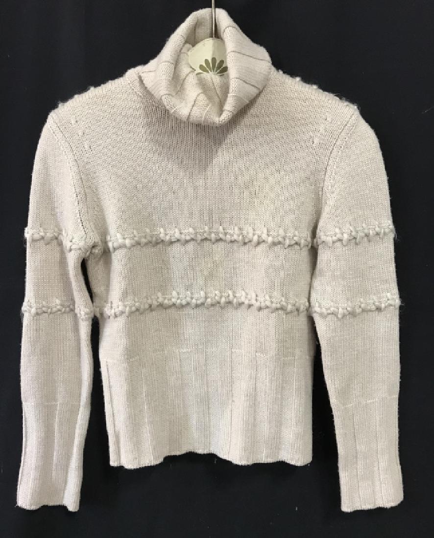 LES COPAINS Luxury Designer Wool Knit Sweater: Hand-Embroidered knit sweater. Label reads for LES COPAINS, Size 42. Sweater is oatmeal beige in tone. Good condition, might need spot cleaning. Designer fashion garment, luxury designer clothing, swe