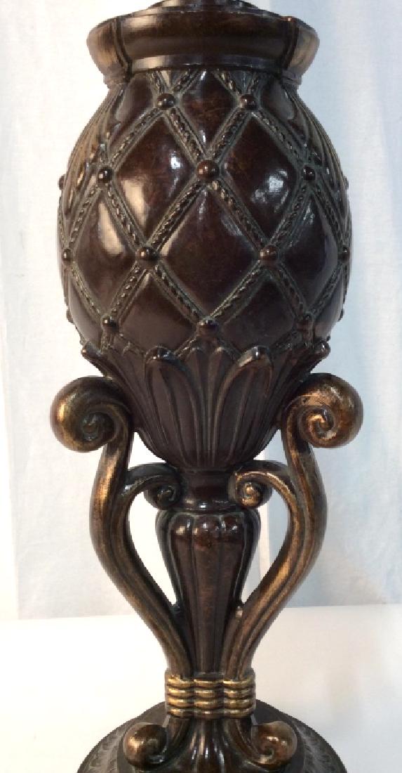 Chocolate Toned Metal Lamp W Finial: Lamp has chocolate and gold tone. Lamp includes chocolate toned finial. Piece measures approx 30 inches tall 7.5 inches wide. table lamp, home accent, home decor, home lighting 6