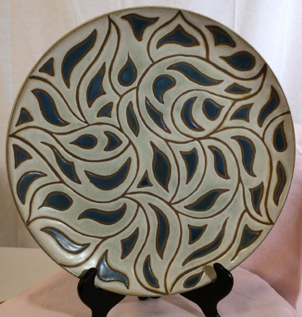 SIGNED Artisan HAND PAINTED Ceramic Decor: Inscription unclear as to artist. This Hand Crafted Plate is meant to be displayed elegantly in your home. 12 in. diameter. No surface issues. Excellent condition, front and back. Signed Artisan Decor