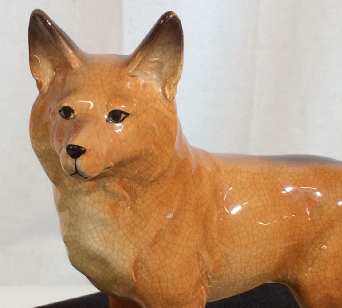 Takakasi Red Fox Figurine: Vintage Fox Tabletop Decor or Paperweight Decor. Ceramic Fox w Ceramic On Base with rounded edges, measures approx 5.5 x 2.5. Crackled glaze, doesn't detract from overall image. Wildlife Decor, Cerami