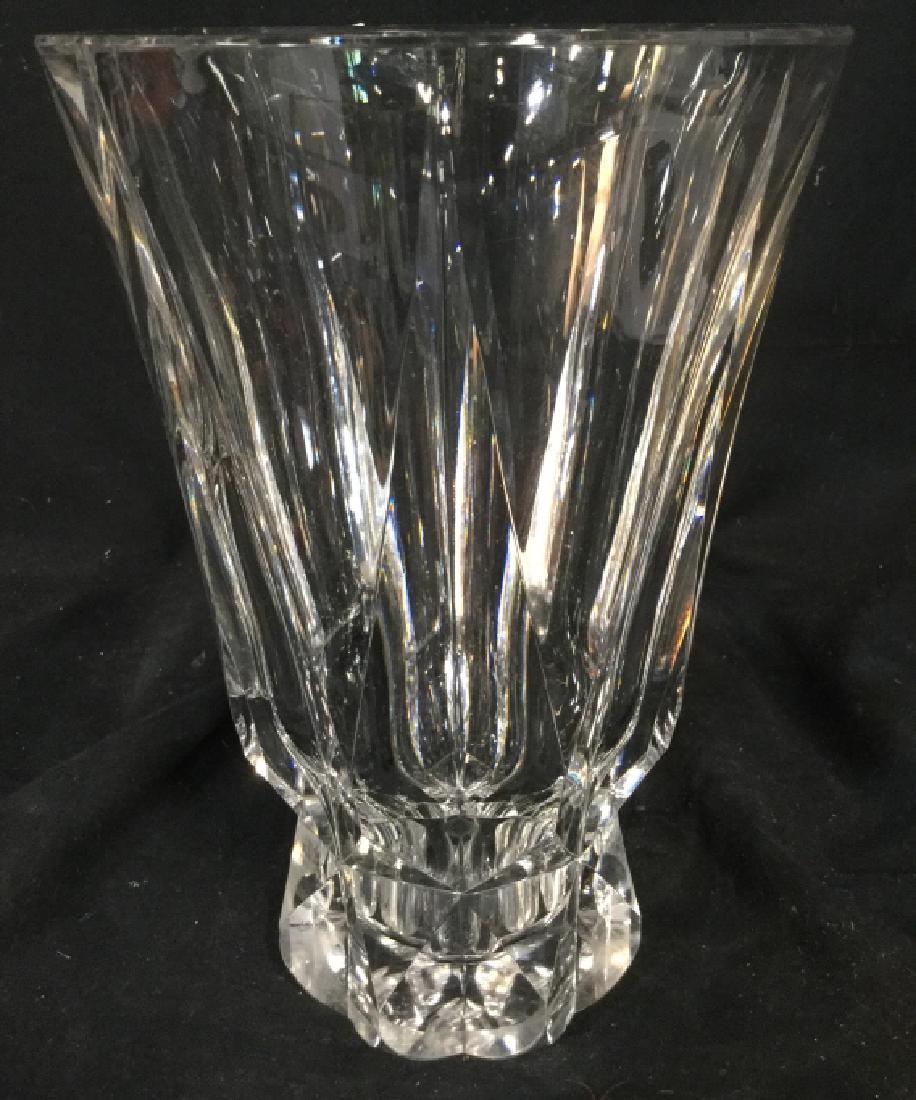 Cut Crystal Vase: Vase is cut crystal. Piece is cut thick. Vase, Crystal Vase, Cut Crystal Vase. Measures approx 10 inches tall 6.5 inches wide. home accent, home decoration and accessories, tableware tabletop accessor