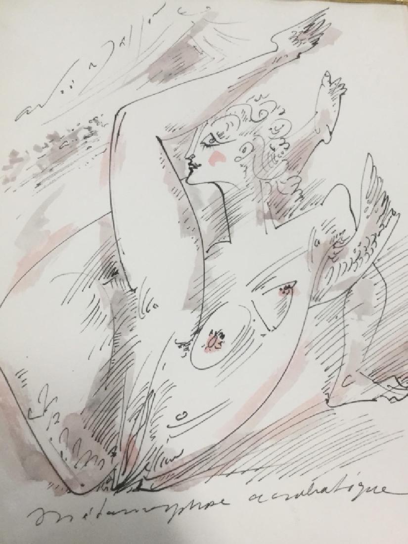 Andre Masson Lithograph Of Nude: 'Metamorphose Acrobatique' Andre Masson. Lithograph Of Nude Woman, Signed In Print. Print is in style of Dali’s illustrations. Lithograph is matted and set behind glass in two tone wood frame. Measu
