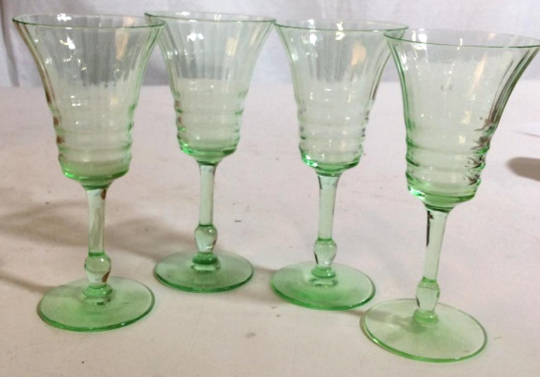 Set 4 Green Vintage Sherry Glasses: Lime green toned Stemware, Cordial Glasses, sherry glasses, each measures ht 5 inches diameter app 2.5 inches, Barware, Table Top, stemware