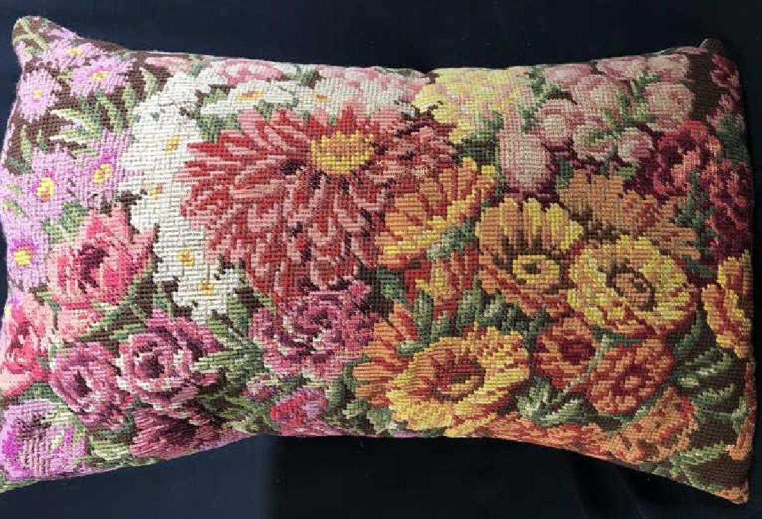 Antique NEEDLEPOINT Flower Throw Pillow: Rectangular pillow, 23x 16. Motif- Garden Roses, sun flowers. Velvet Backing, Pillow can be removed. Home Decor, Throw Pillow, Antique Needlepoint, Antique Textile, Antique Accessory, Pillow Accessory