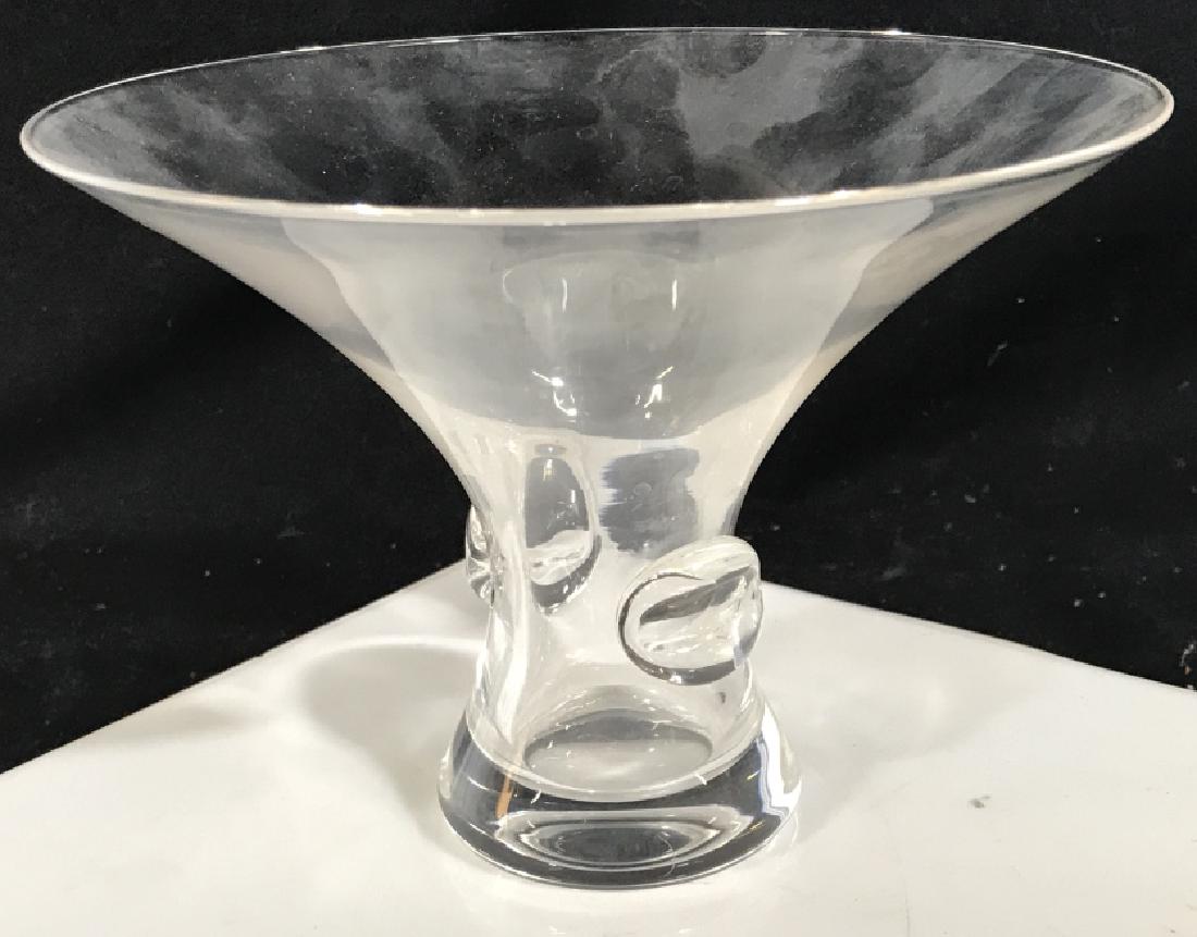 Vintage SIGNED STEUBEN HANDCRAFTED Crystal Vase: Trumpet Vase, Signed on underside. No marks, chips. Very good condition. 4 3/4 in H, Approx 7 in trumpet diameter, base, approx 2.5 in. Handmade near Corning, NY in 1903 In Steuben County, Art Deco Gl